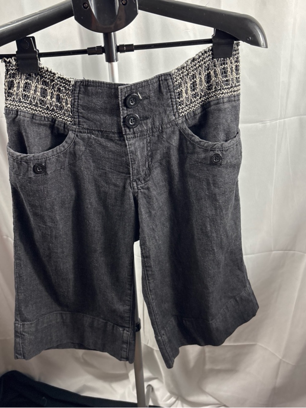 Sequin Hearts Black Smocked Waist Bermuda Shorts